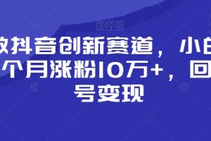靠做抖音创新赛道,小白也能一个月涨粉10万+,靠回收账号变现