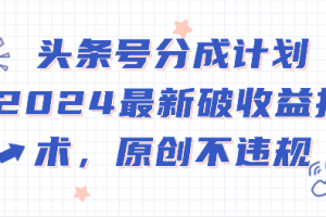 头条号分成计划2024最新破收益技术，原创不违规