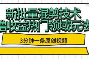 新批量混剪技术撸收益热门领域玩法，3分钟一条原创视频