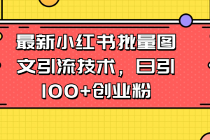 最新小红书批量图文引流技术，日引100+创业粉