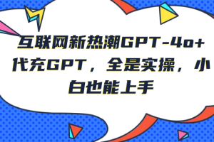 互联网新热潮GPT-4o+ 代充GPT，全是实操，小白也能上手