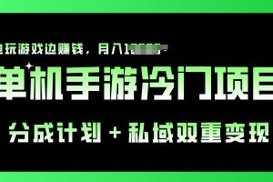 单机手游冷门赛道，分成计划+私域双重变现，边玩游戏边赚钱