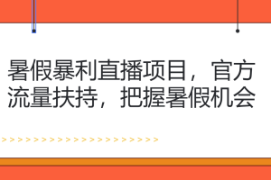 暑假暴利直播项目，官方流量扶持，把握暑假机会